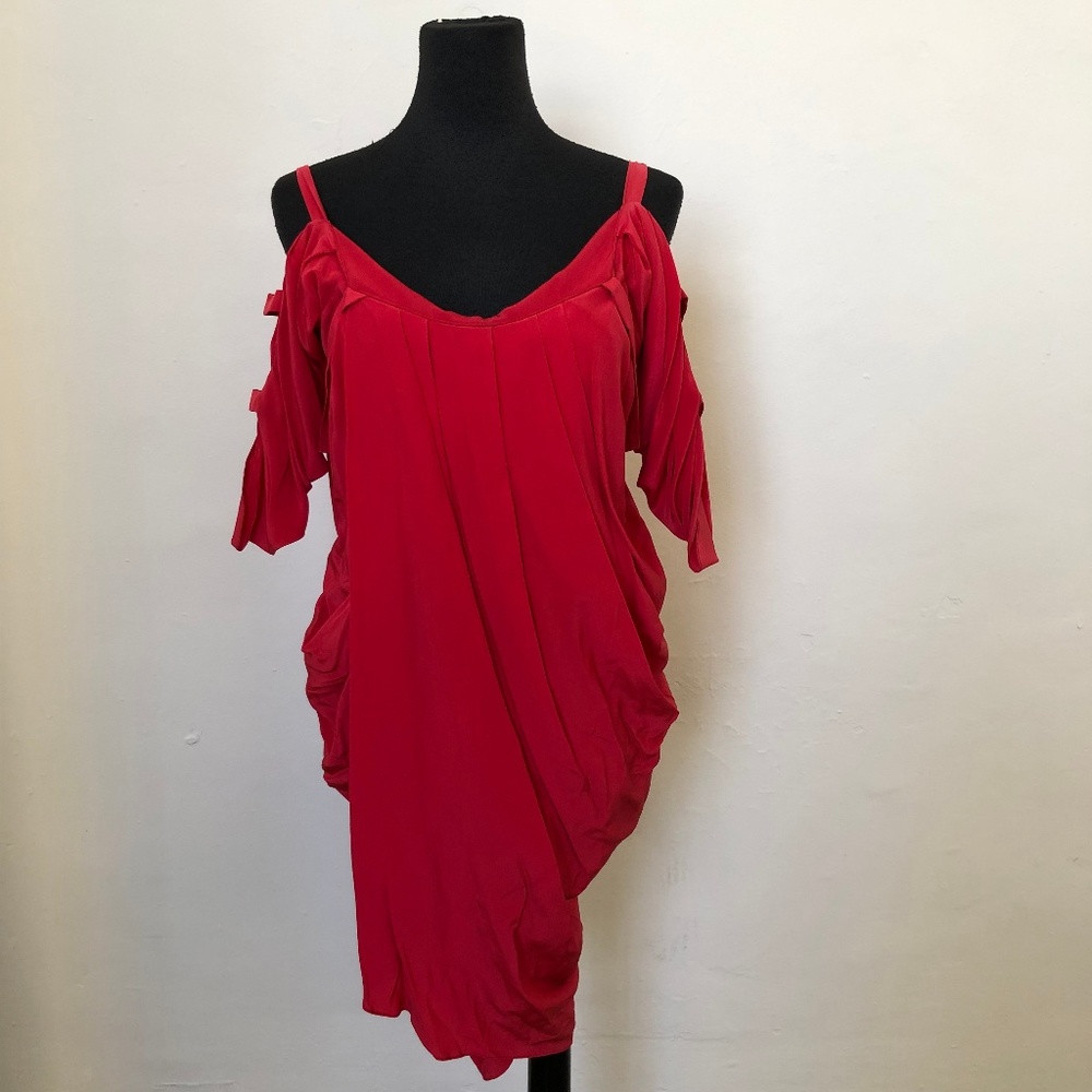 Red Cold-Shoulder Midi Dress - Women